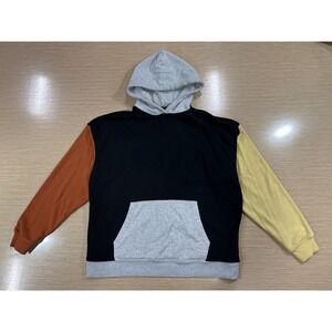 NO BOUNDARIES Men's Hoodie Medium Colorblock Orange Black Gray Pullover Casual